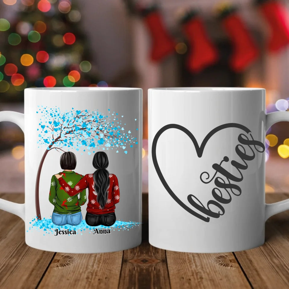 Weihnachtliche Frauen unterm Baum - personalisierbare Tasse