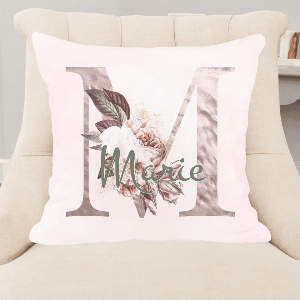 Rosiger Buchstabe (40x40cm) - Personalisierbares Kissen