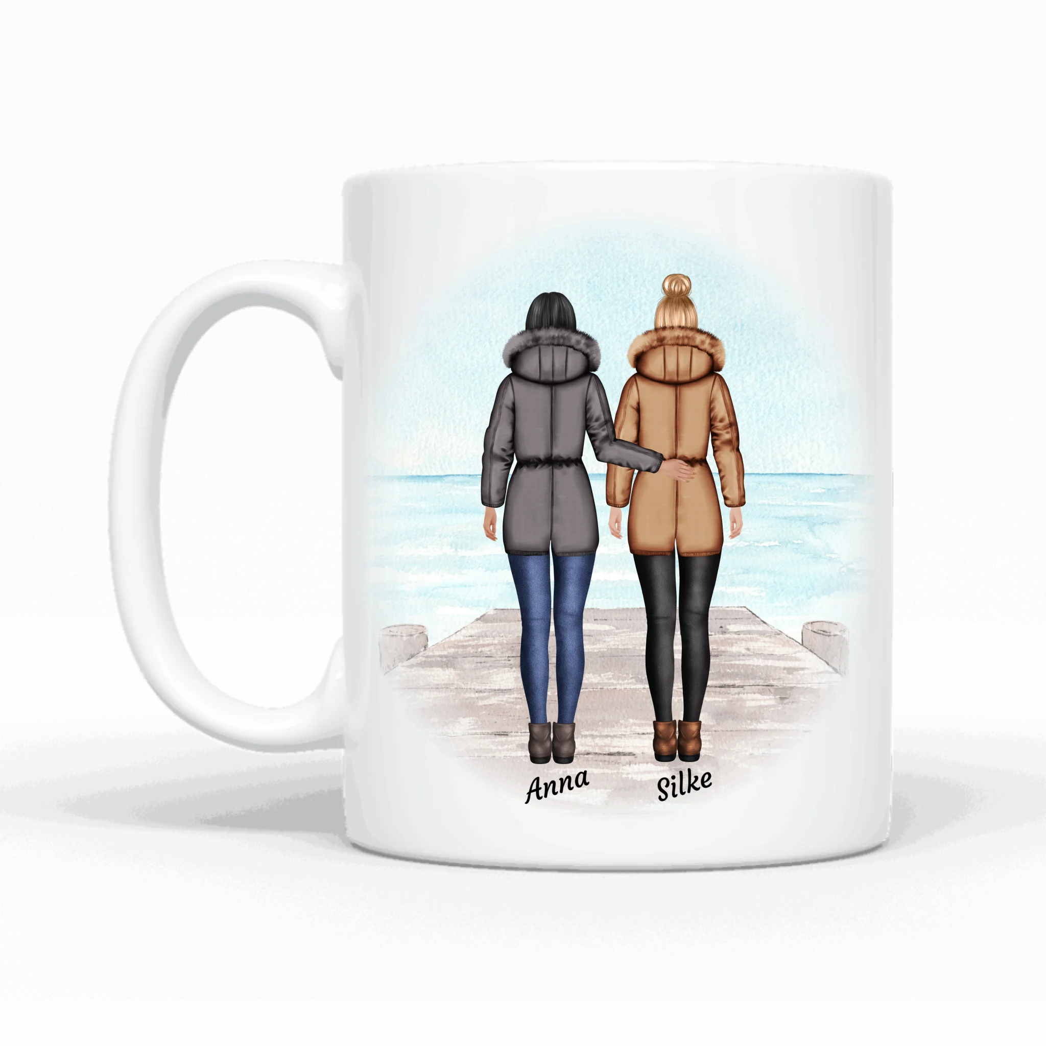 Frauen stehend Winter - Personalisierbare Tasse