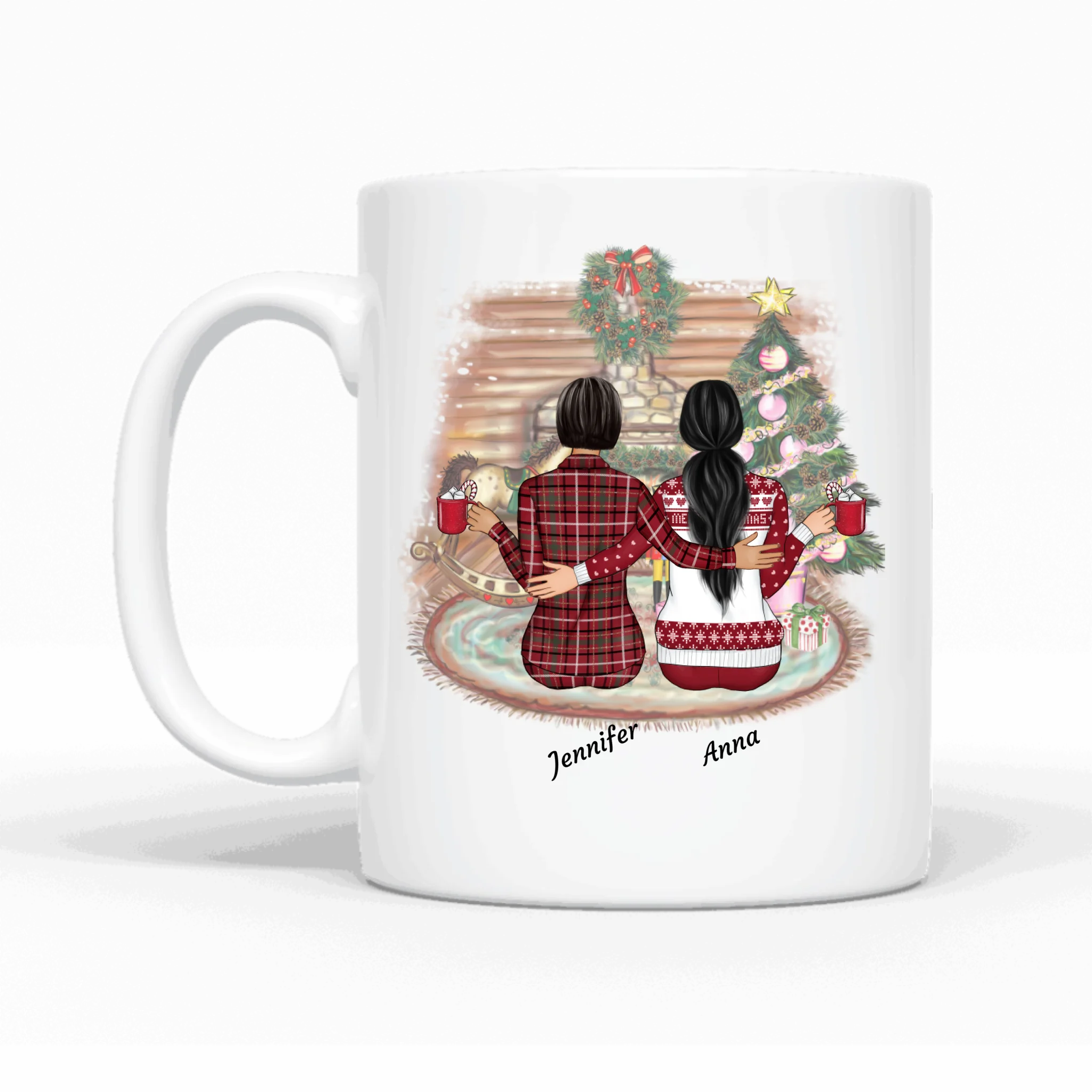 Frauen sitzend Weihnachten - Personalisierbare Tasse
