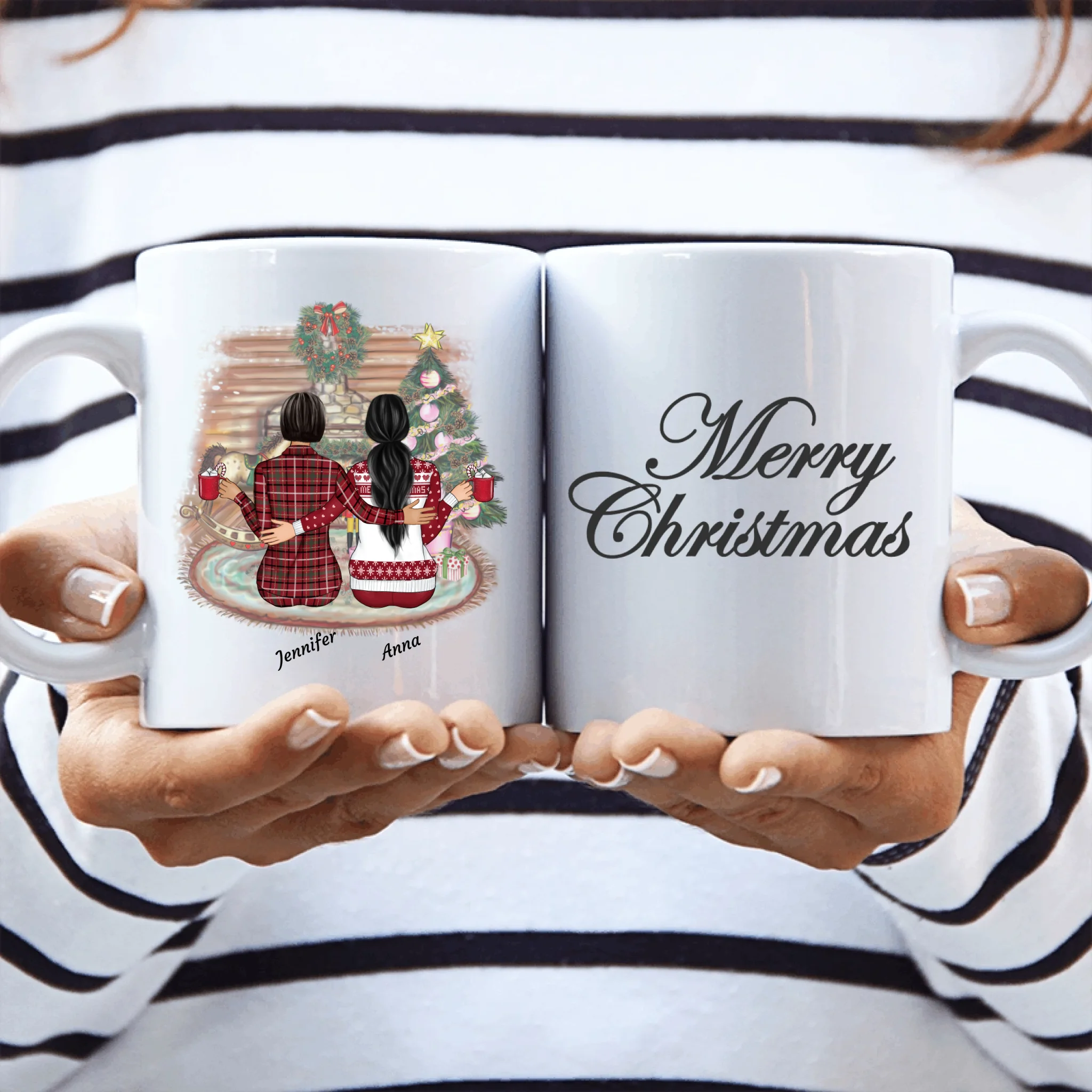 Frauen sitzend Weihnachten - Personalisierbare Tasse