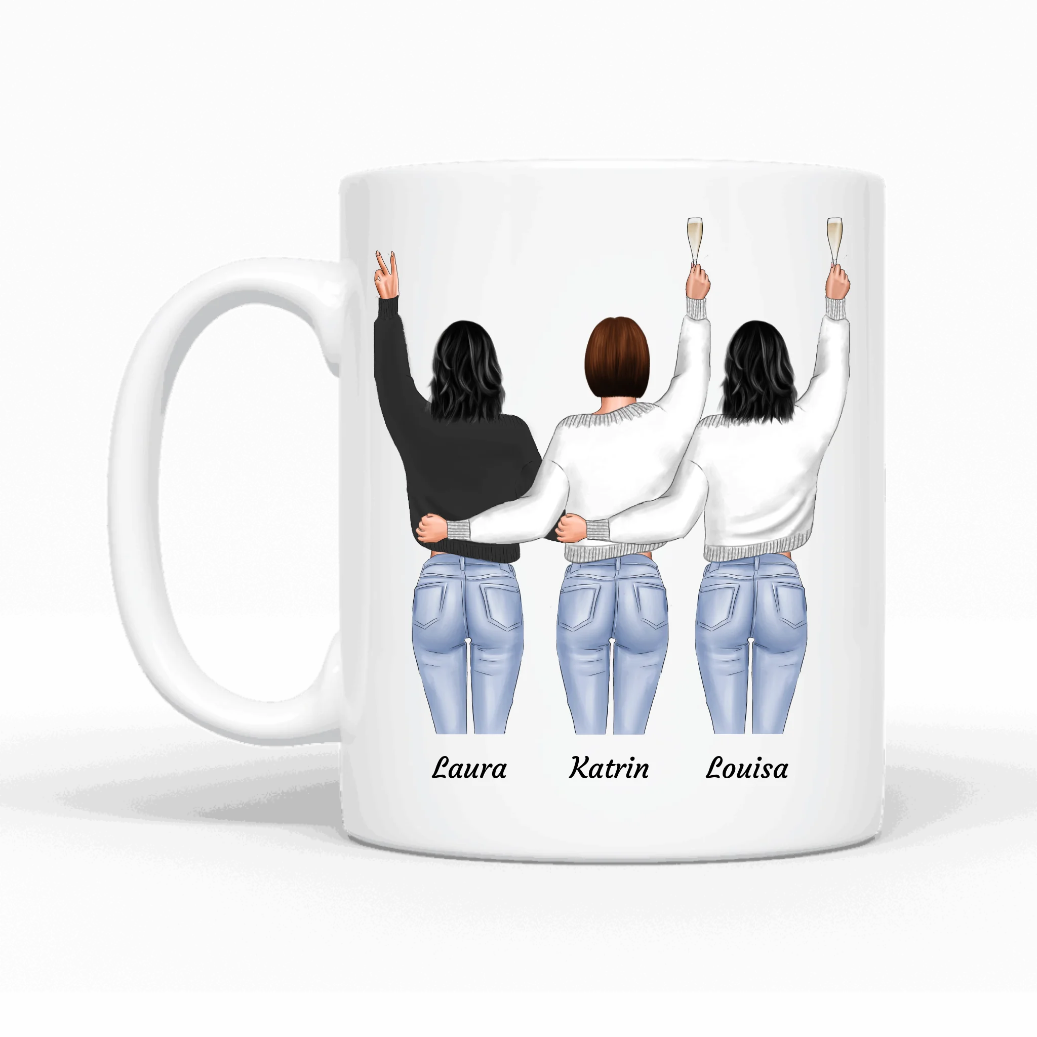 3 Besties stehend - Personalisierbare Tasse