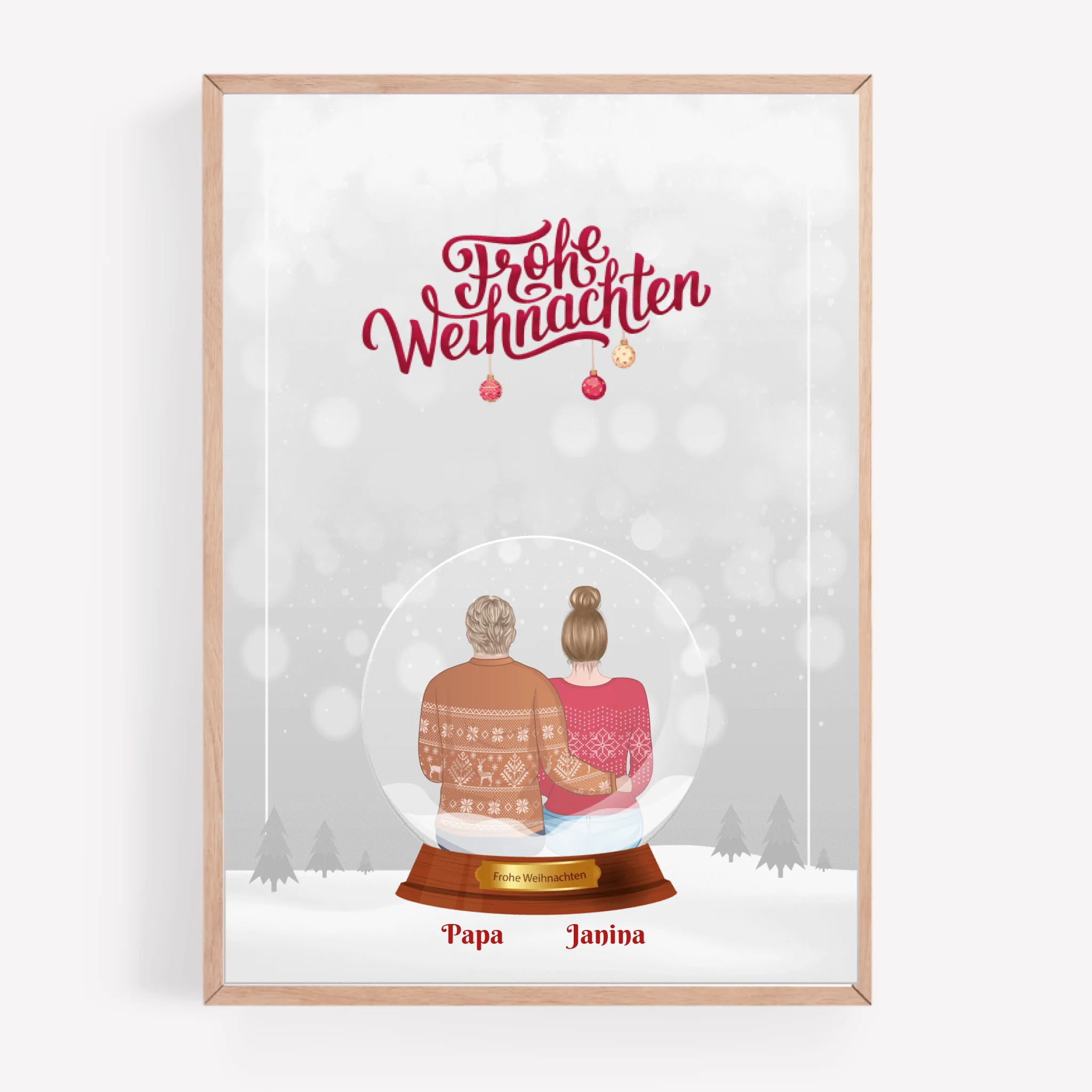 Vater und Tochter Schneekugel - Personalisierbares Poster