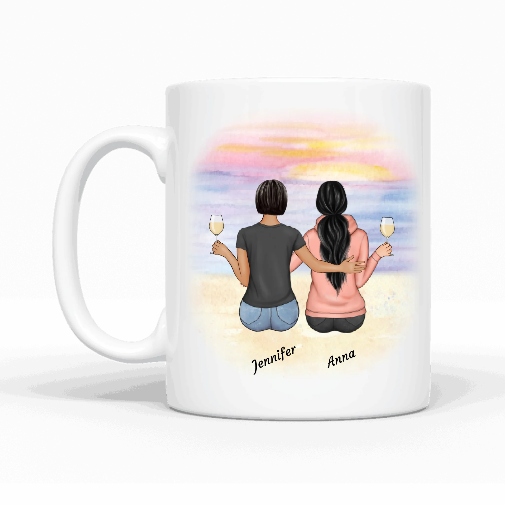 Sitzende Freundinnen - Personalisierbare Tasse
