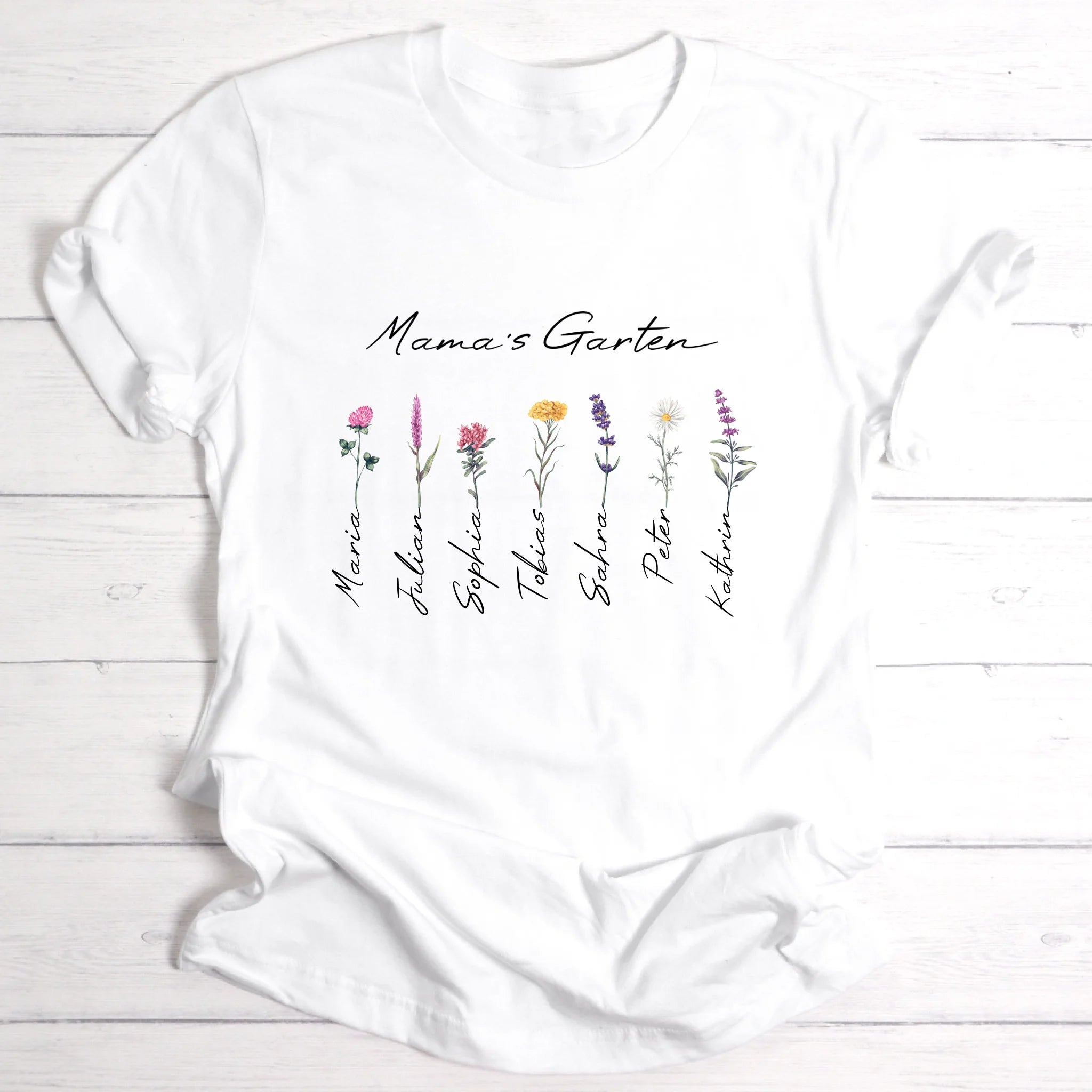 Blumengarten für Mama, Oma, Freundin & Tante - Personalisierbares T-Shirt