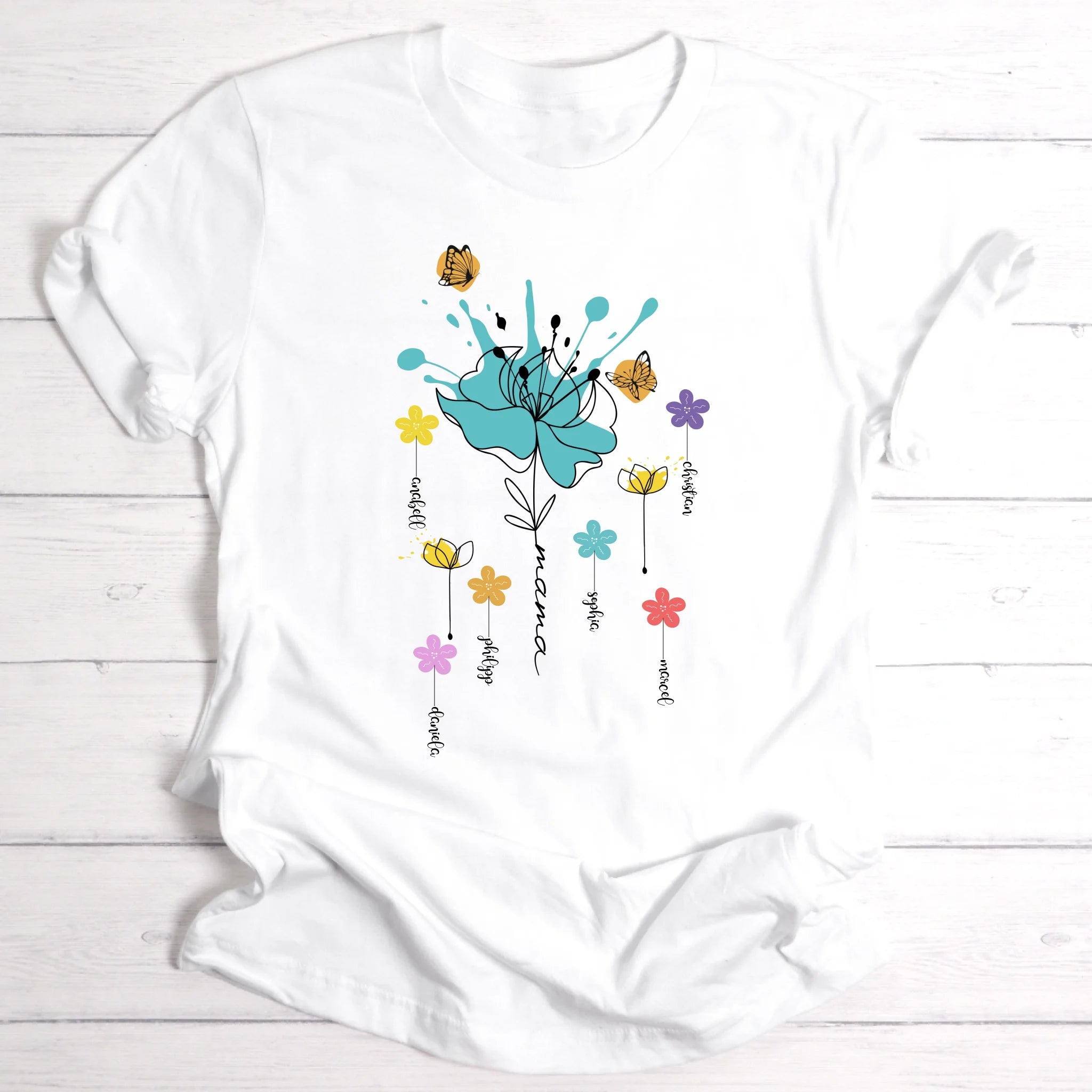 Farbenfrohes buntes Blumen-T-shirt für Mama, Oma, Freundin & Tante perfektes Geschenk zum Geburtstag oder Muttertag - Personalisierbares T-Shirt