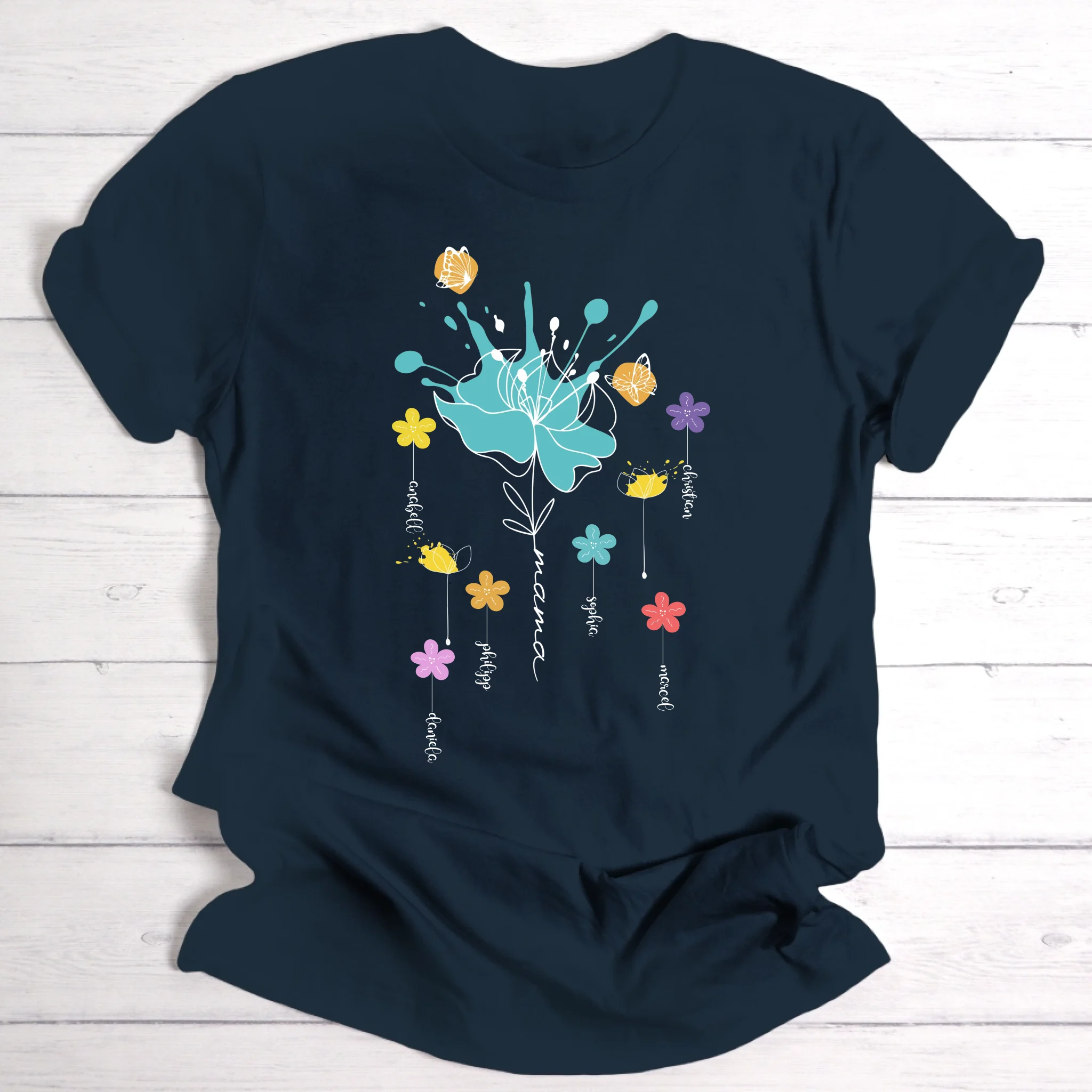 Farbenfrohes buntes Blumen-T-shirt für Mama, Oma, Freundin & Tante perfektes Geschenk zum Geburtstag oder Muttertag - Personalisierbares T-Shirt