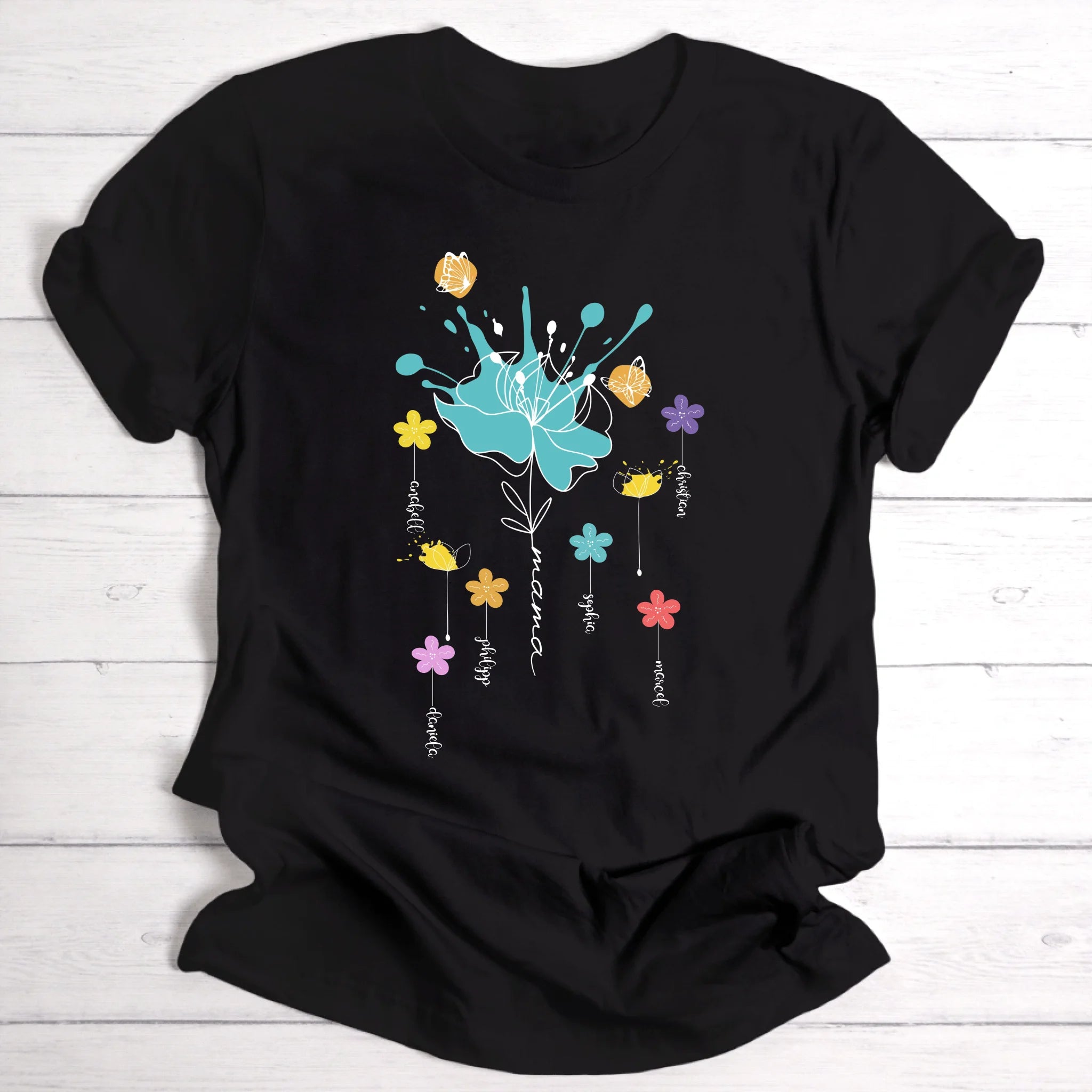 Farbenfrohes buntes Blumen-T-shirt für Mama, Oma, Freundin & Tante perfektes Geschenk zum Geburtstag oder Muttertag - Personalisierbares T-Shirt