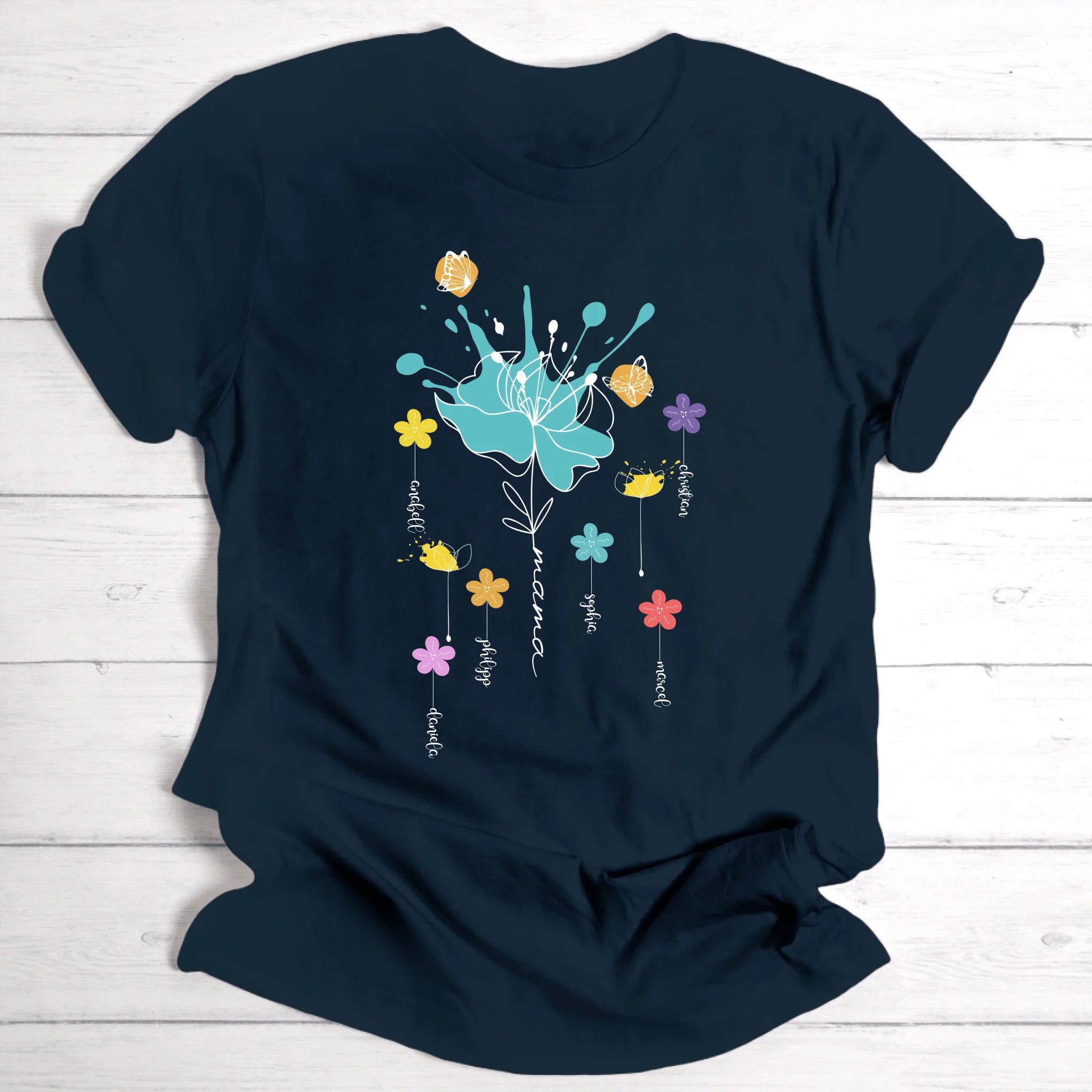 Farbenfrohes buntes Blumen-T-shirt für Mama, Oma, Freundin & Tante perfektes Geschenk zum Geburtstag oder Muttertag - Personalisierbares T-Shirt