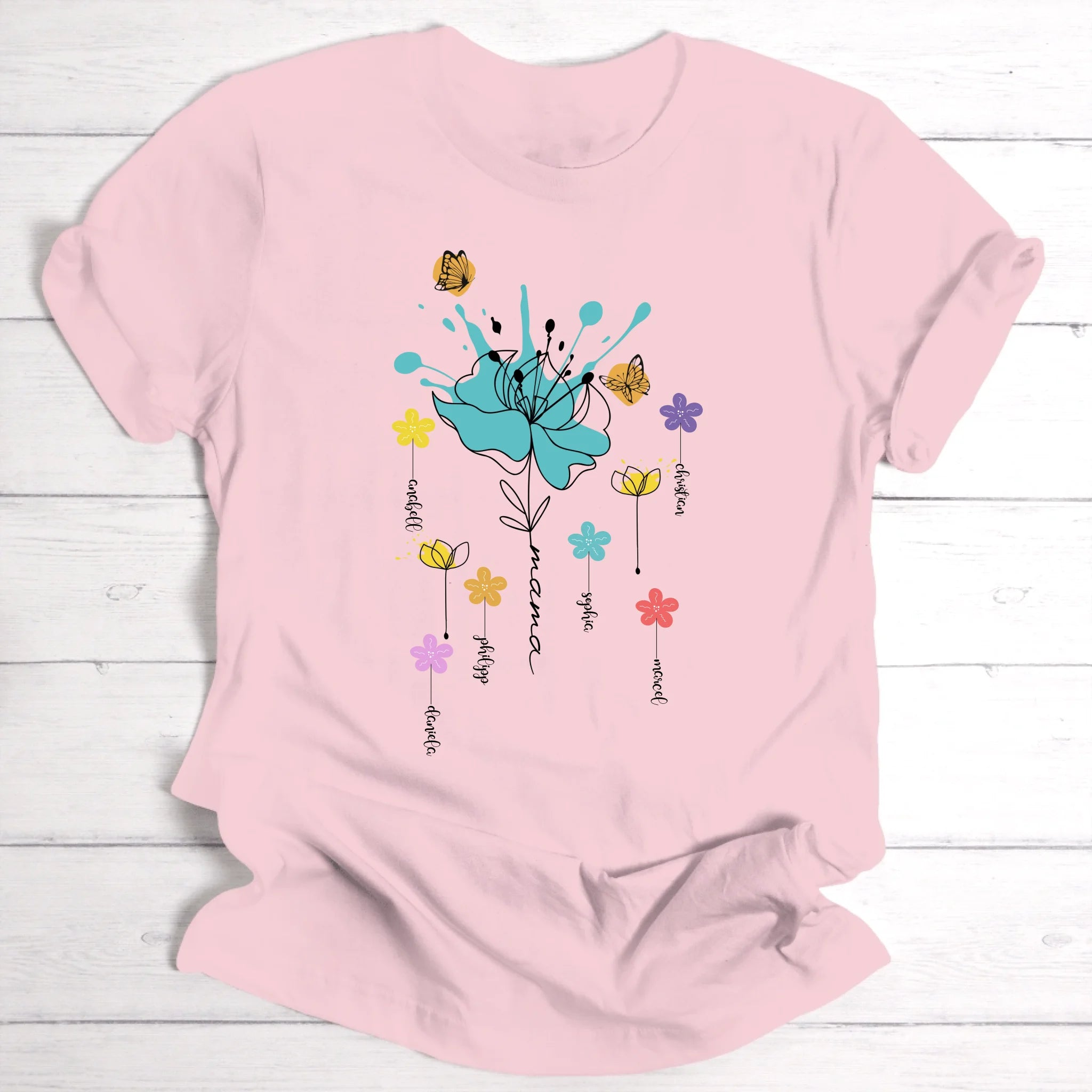 Farbenfrohes buntes Blumen-T-shirt für Mama, Oma, Freundin & Tante perfektes Geschenk zum Geburtstag oder Muttertag - Personalisierbares T-Shirt