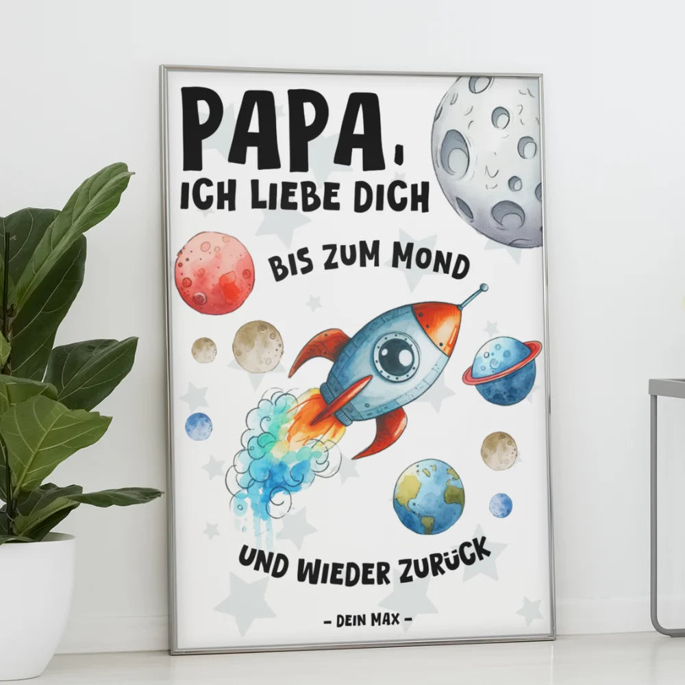 Papa/Opa, ich liebe dich bis zum Mond - Personalisierbares Poster