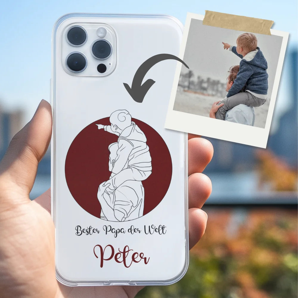 Lineart Vater und Kind für Papa zum Geburtstag, Vatertag oder Weihnachten - Personalisierbare Handyhülle