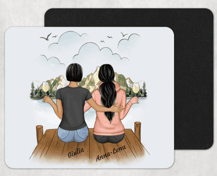 sitzende Freundinnen - Personalisierbares Mousepad