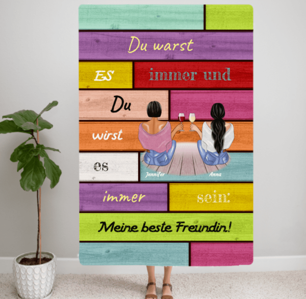 Sitzende Besties (150cm x 100cm) - Personalisierbare Flauschdecke