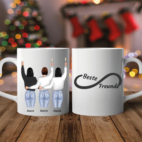 3 Besties stehend - Personalisierbare Tasse