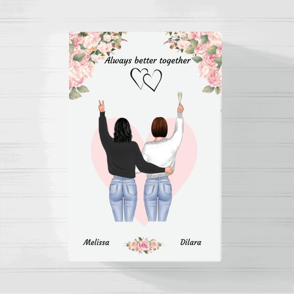 Besties stehend rosa Blumen - Personalisierbare Leinwand