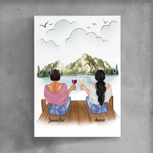 Sitzende Besties am Steg - Personalisierbares Poster - wefriends