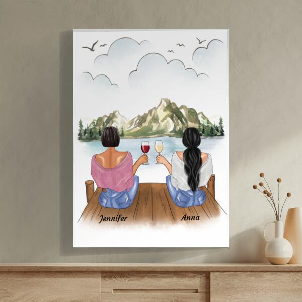 Sitzende Besties am Steg - Personalisierbares Poster - wefriends