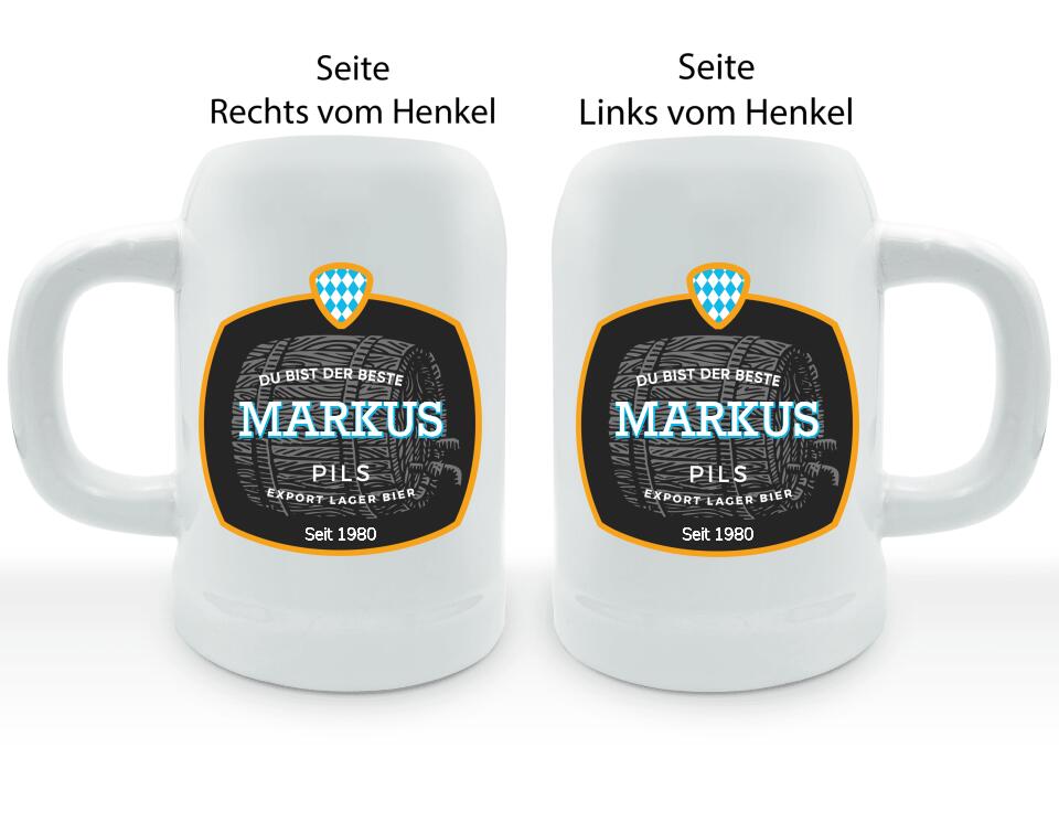 Blau-Weiß Bierlabel - Personalisierbarer Bierkrug