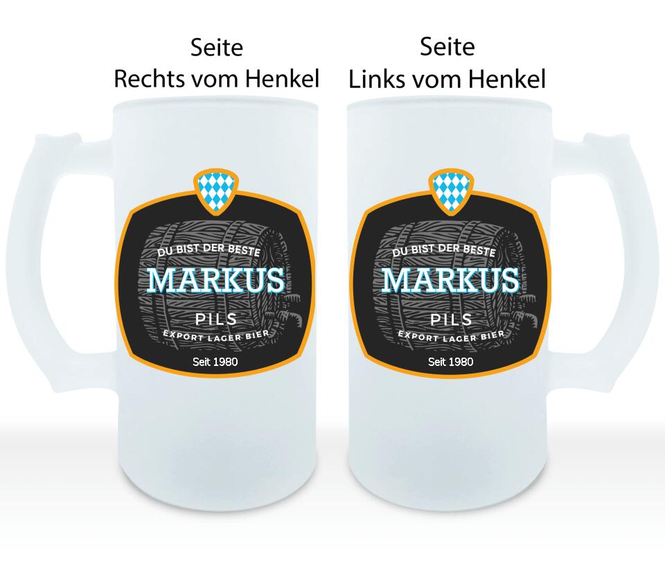 Blau-Weiß Bierlabel - Personalisierbarer Bierkrug