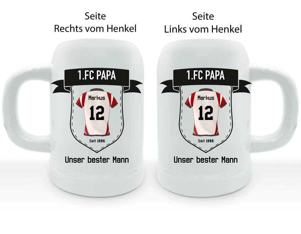 Sport-Trikot mit Wappen - Personalisierbarer Bierkrug