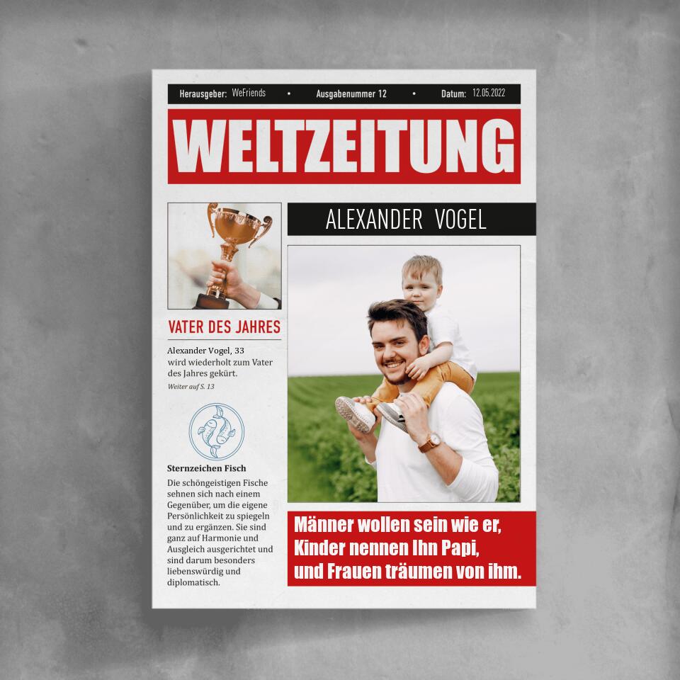 Weltzeitung Bester Papa - Personalisierbares Poster - wefriends