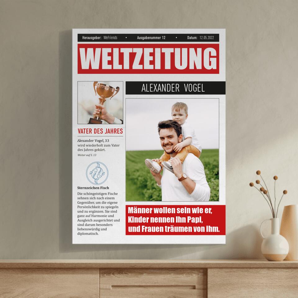 Weltzeitung Bester Papa - Personalisierbares Poster - wefriends