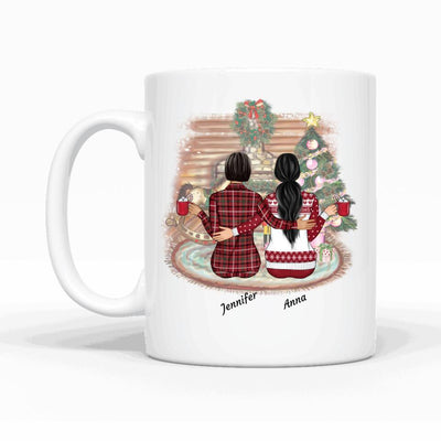 Frauen sitzend Weihnachten - Personalisierbare Tasse