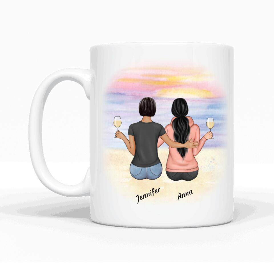 Sitzende Freundinnen - Personalisierbare Tasse