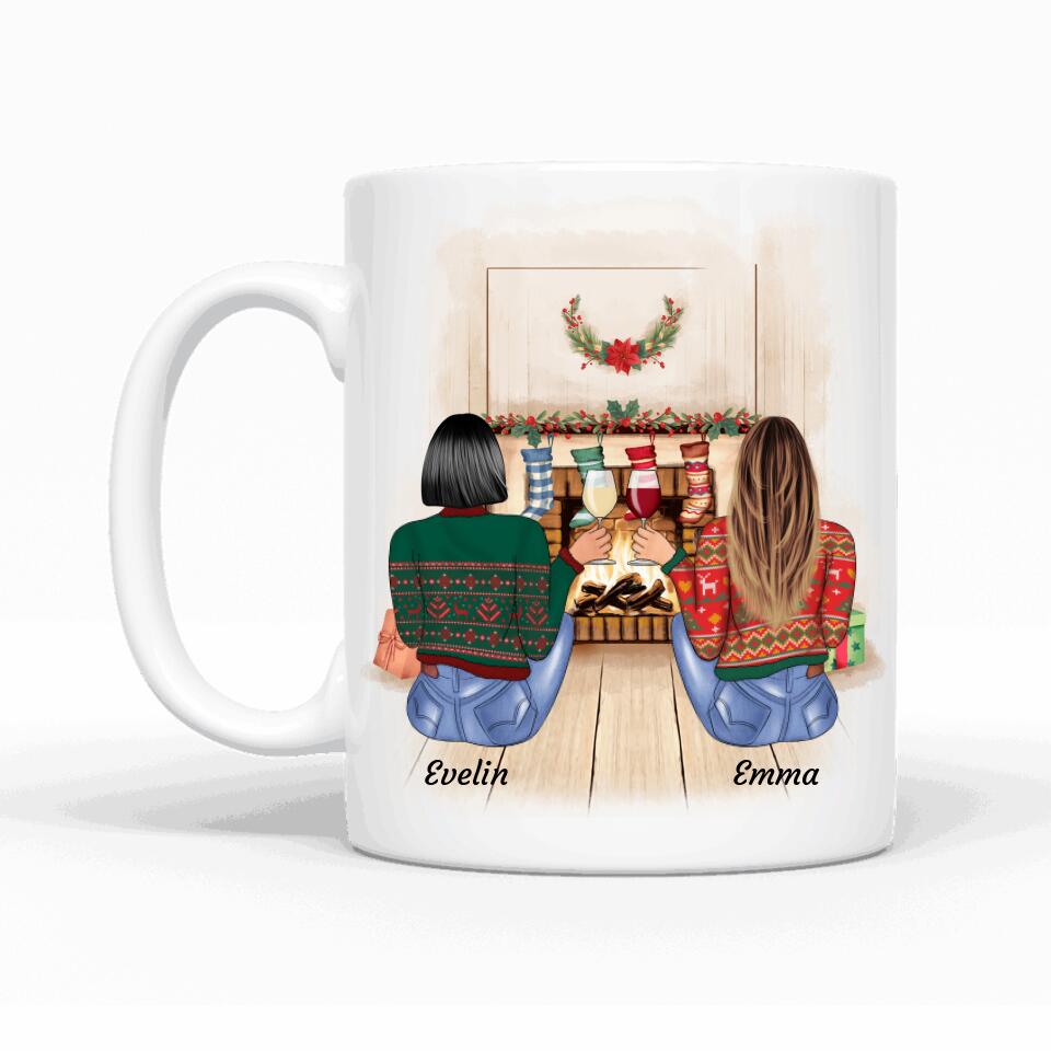 Sitzende Besties Weihnachten (Limitierte Edition) - Personalisierbare Tasse - wefriends