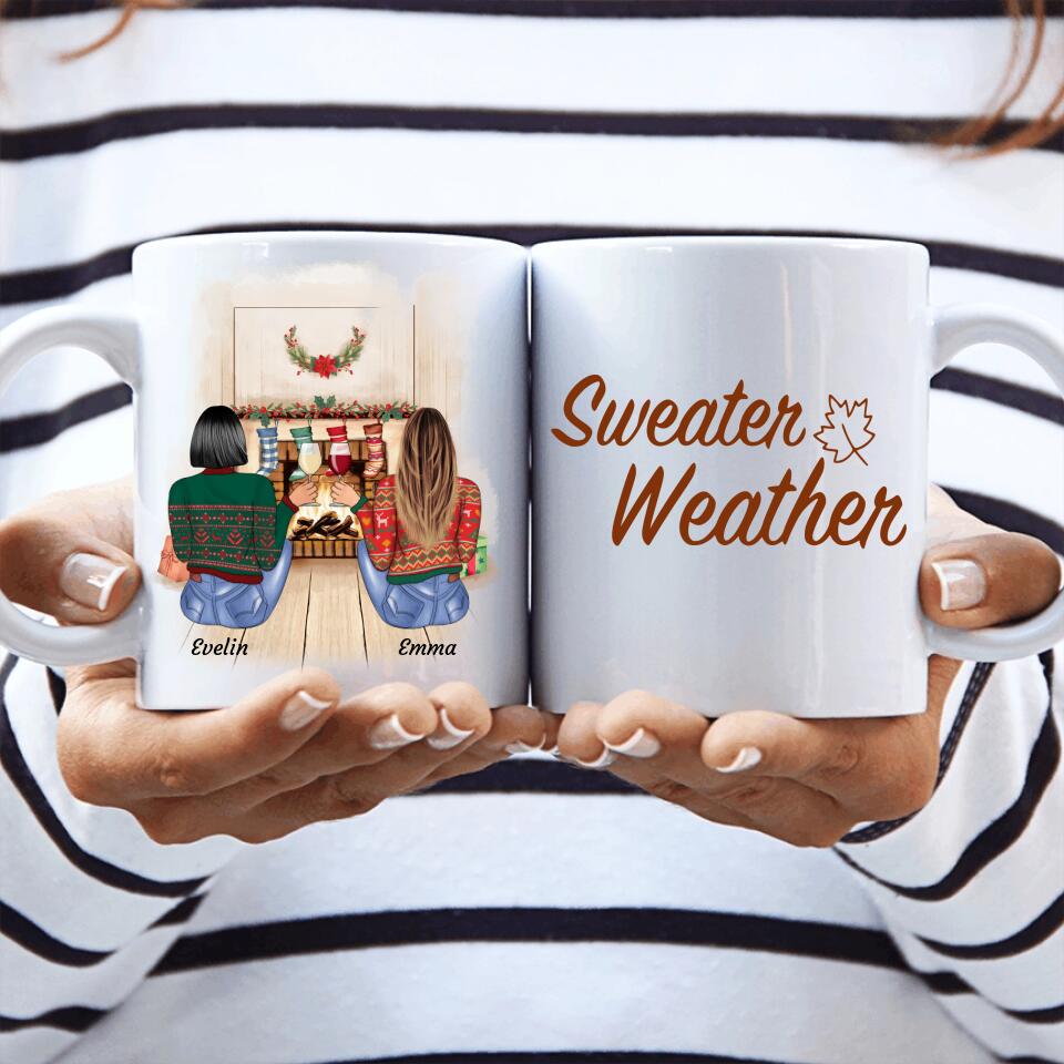 Sitzende Besties Weihnachten (Limitierte Edition) - Personalisierbare Tasse - wefriends