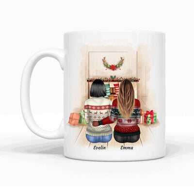 Sitzende Freundinnen (limitierte Weihnachtsedition) - Personalisierbare Tasse