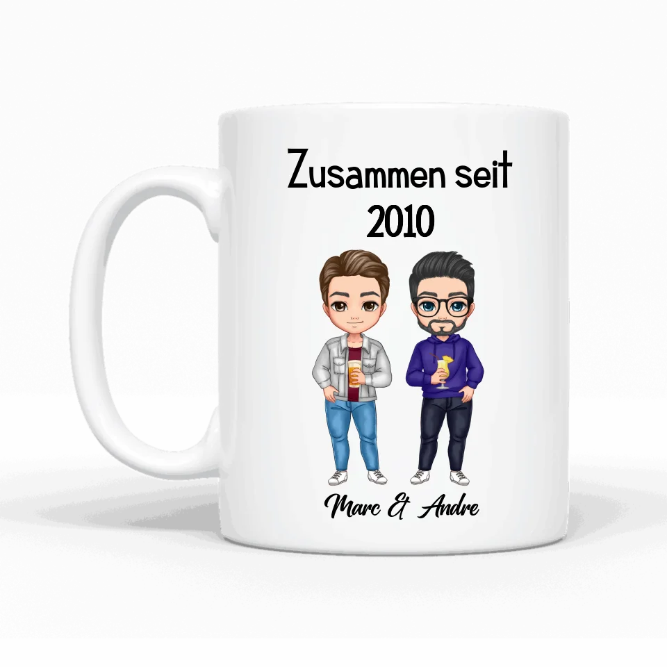 Comic Style Paar (zwei Männer) - Personalisierbare Tasse