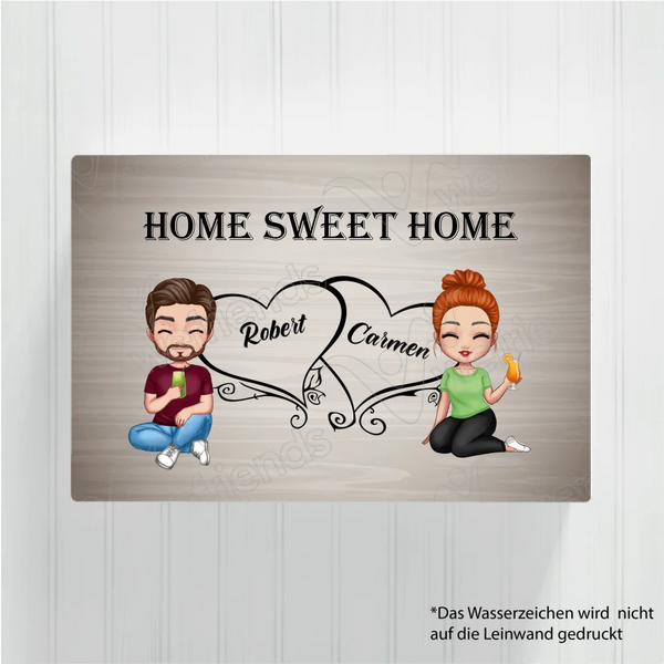 Home Sweet Home Comic Couple - Personalisierbare Leinwand