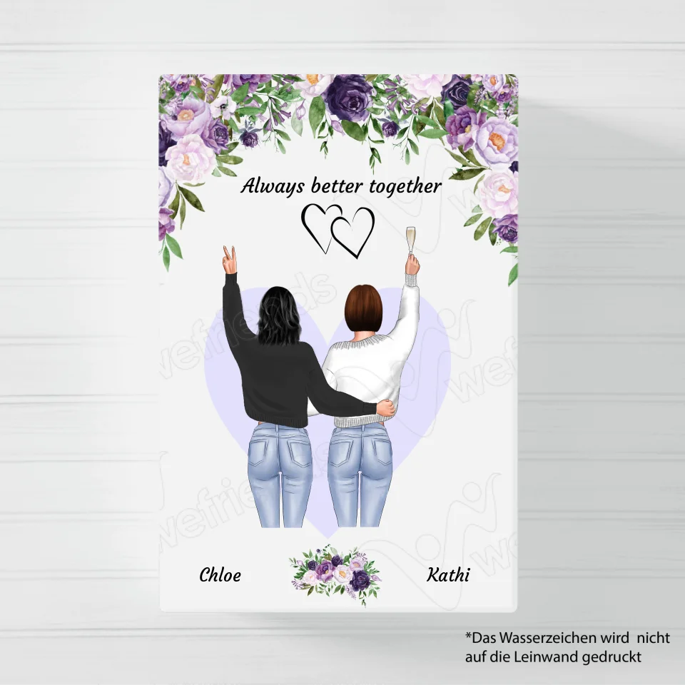 Besties stehend lila Blumen - Personalisierbare Leinwand