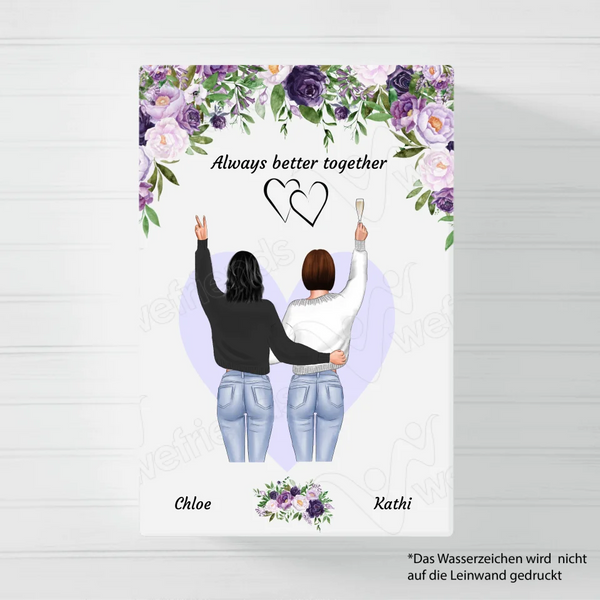 Besties stehend lila Blumen - Personalisierbare Leinwand