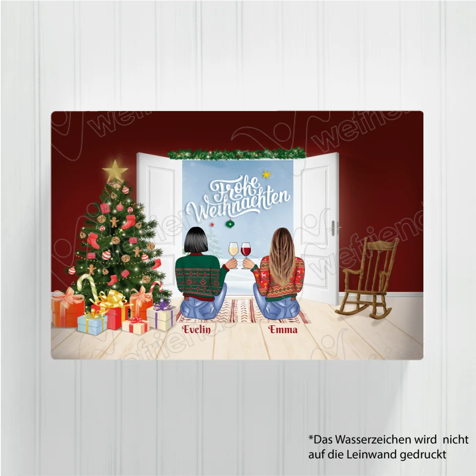 Sitzende Besties Weihnachten - Personalisierbare Leinwand