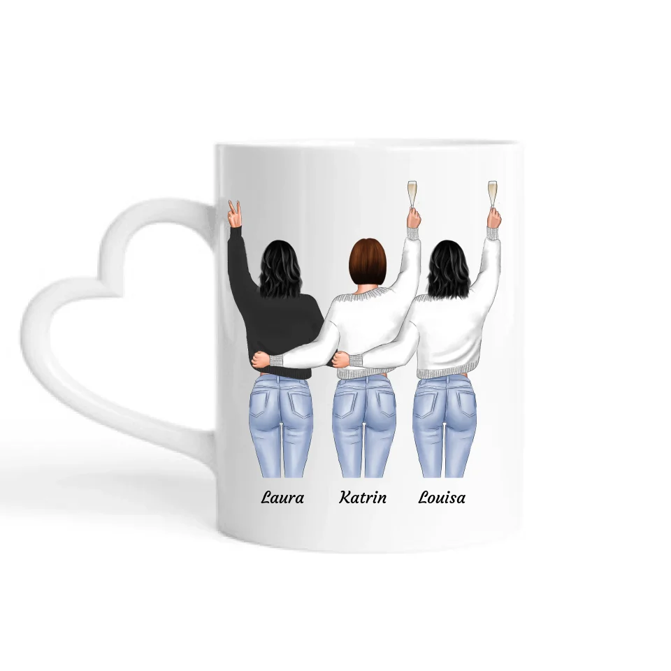 3 Besties stehend - Personalisierbare Tasse