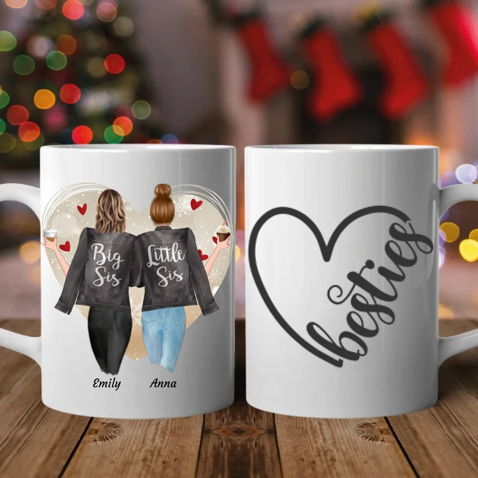 Beste Freundinnen mit weihnachtlichem Herz - Personalisierbare Tasse