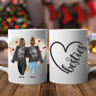 Beste Freundinnen mit weihnachtlichem Herz - Personalisierbare Tasse