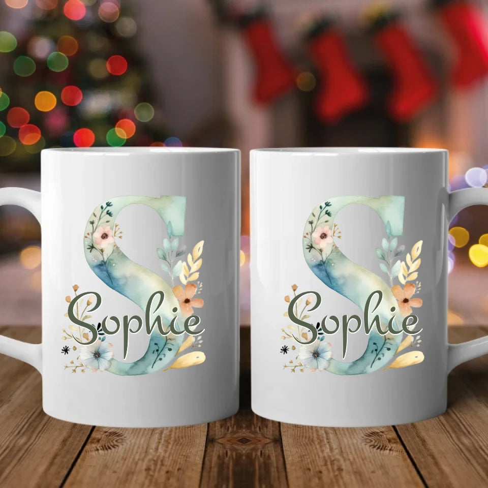 Namenstasse Design Edition Wasserfarben (Beidseitig) - Personalisierbare Tasse