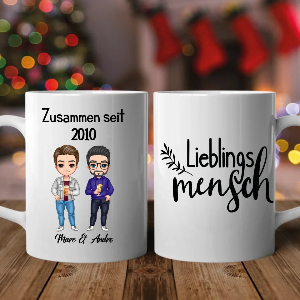 Comic Style Paar (zwei Männer) - Personalisierbare Tasse