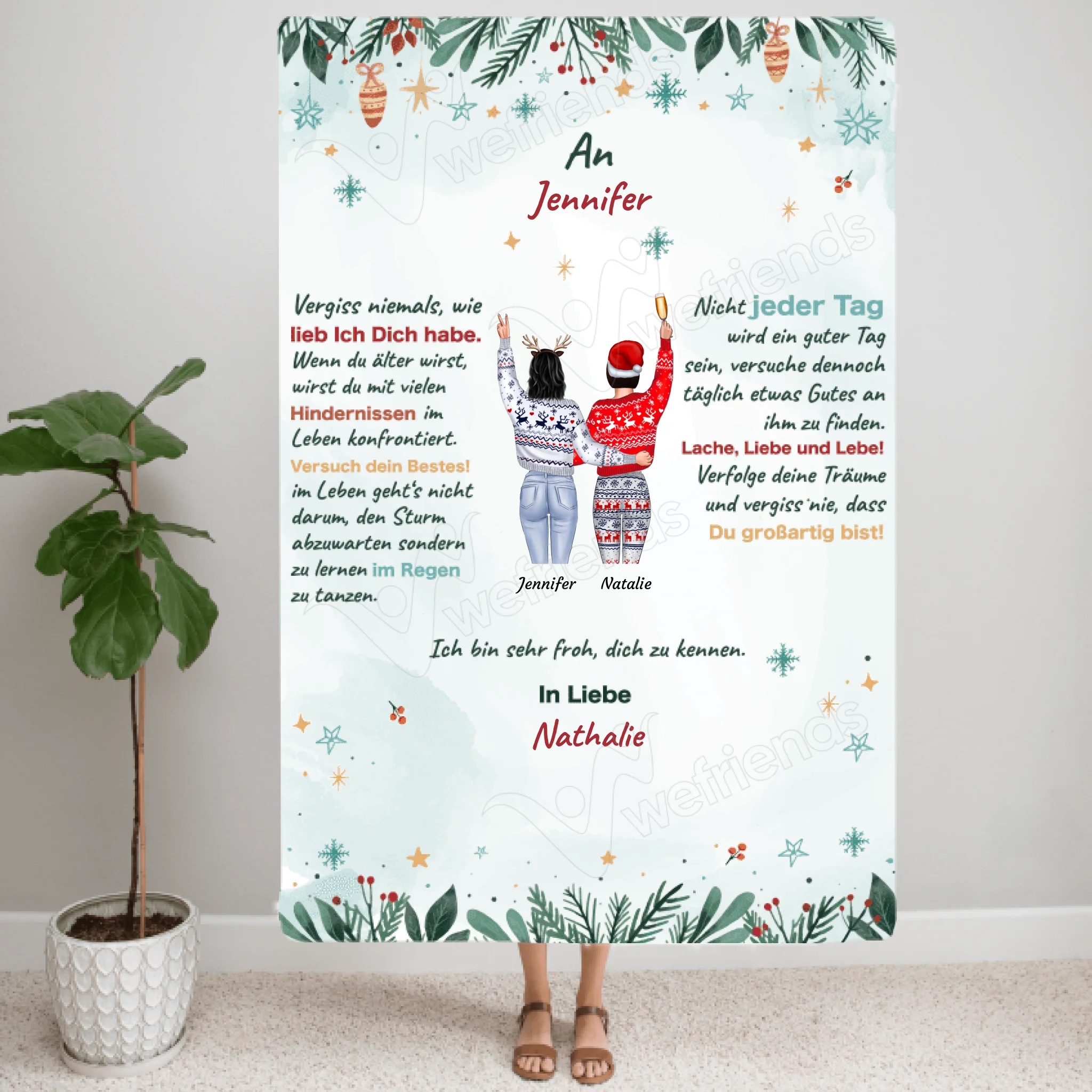 Stehende Besties Weihnachtsdecke (150cm x 100cm) - Personalisierbare Flauschdecke