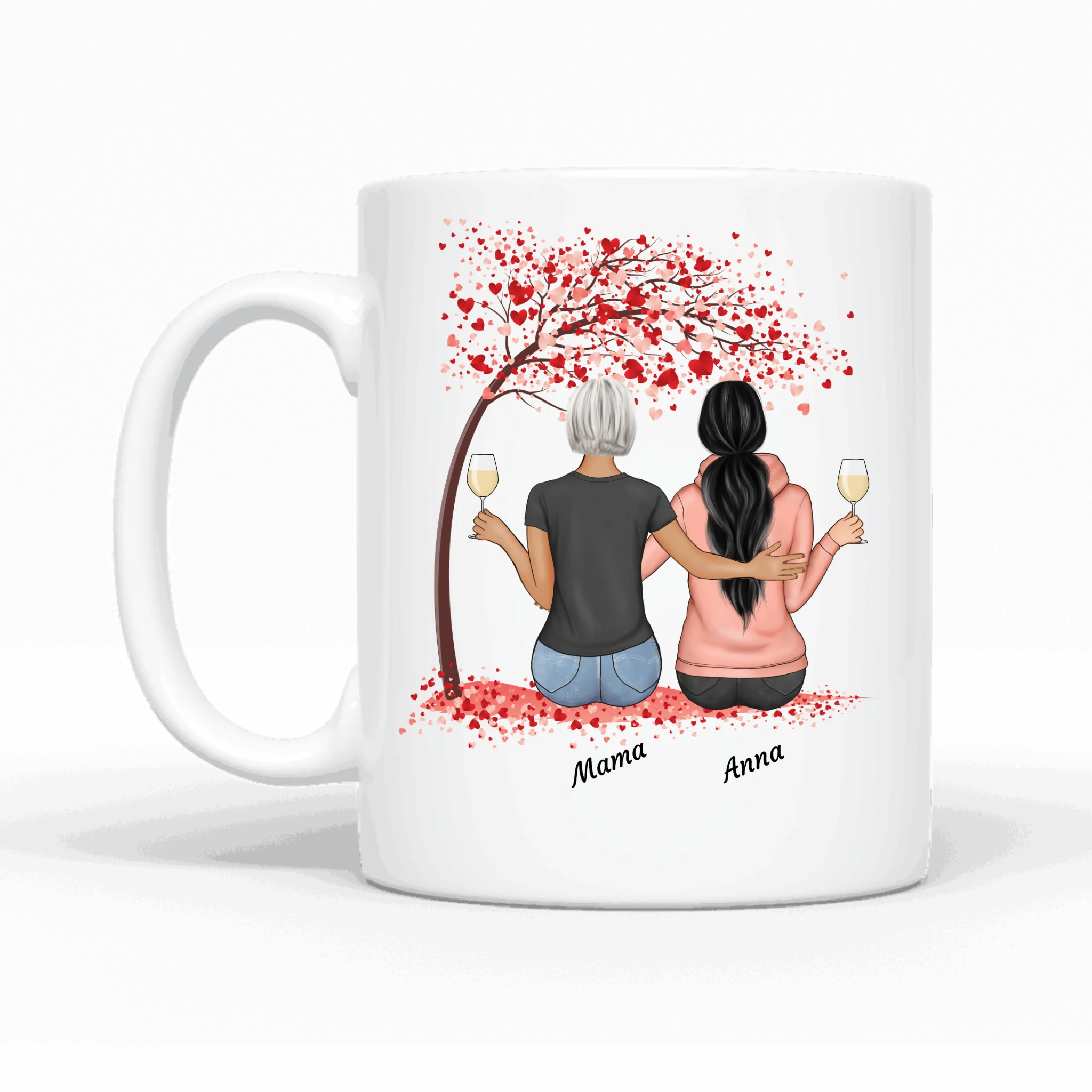 Mama und 1-2 Kinder unterm Baum - Personalisierbare Tasse