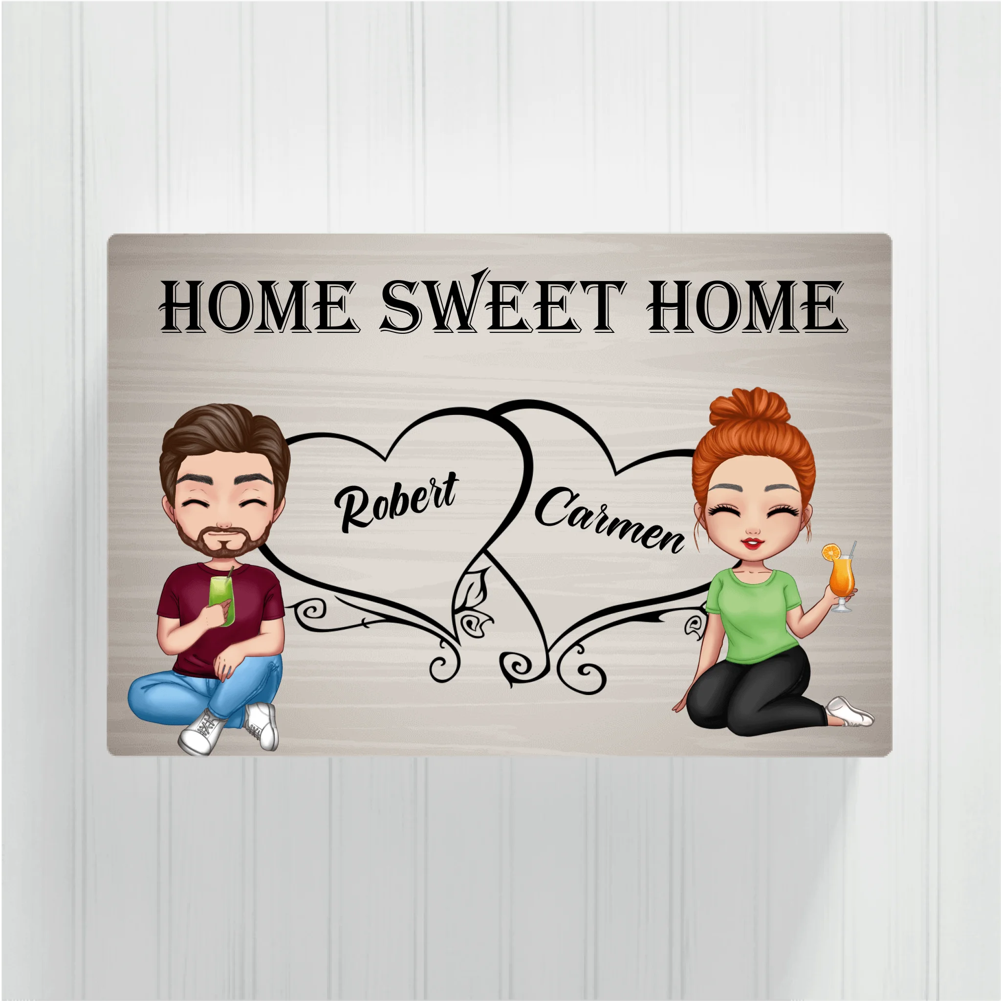 Home Sweet Home Comic Couple - Personalisierbare Leinwand