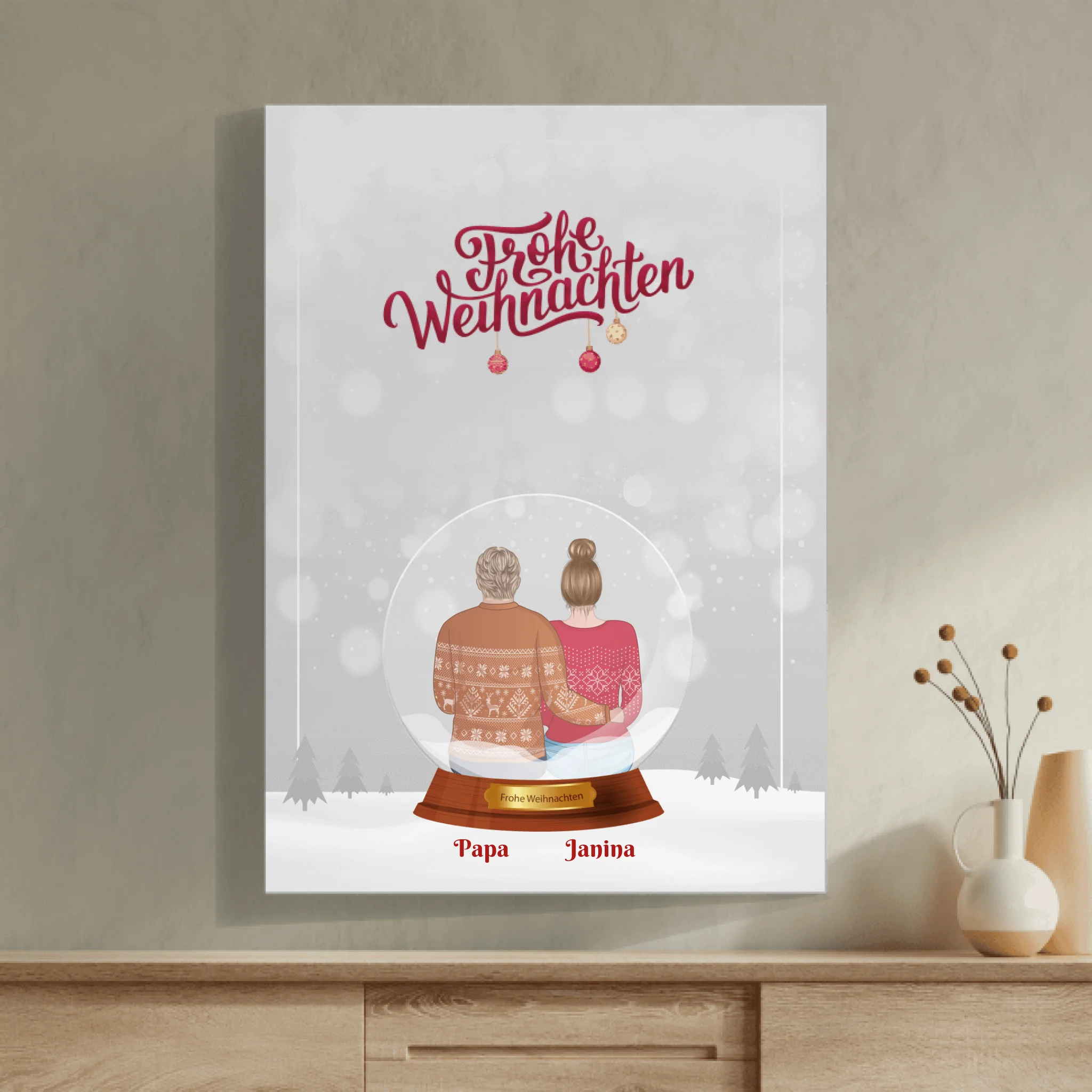 Vater und Tochter Schneekugel - Personalisierbares Poster