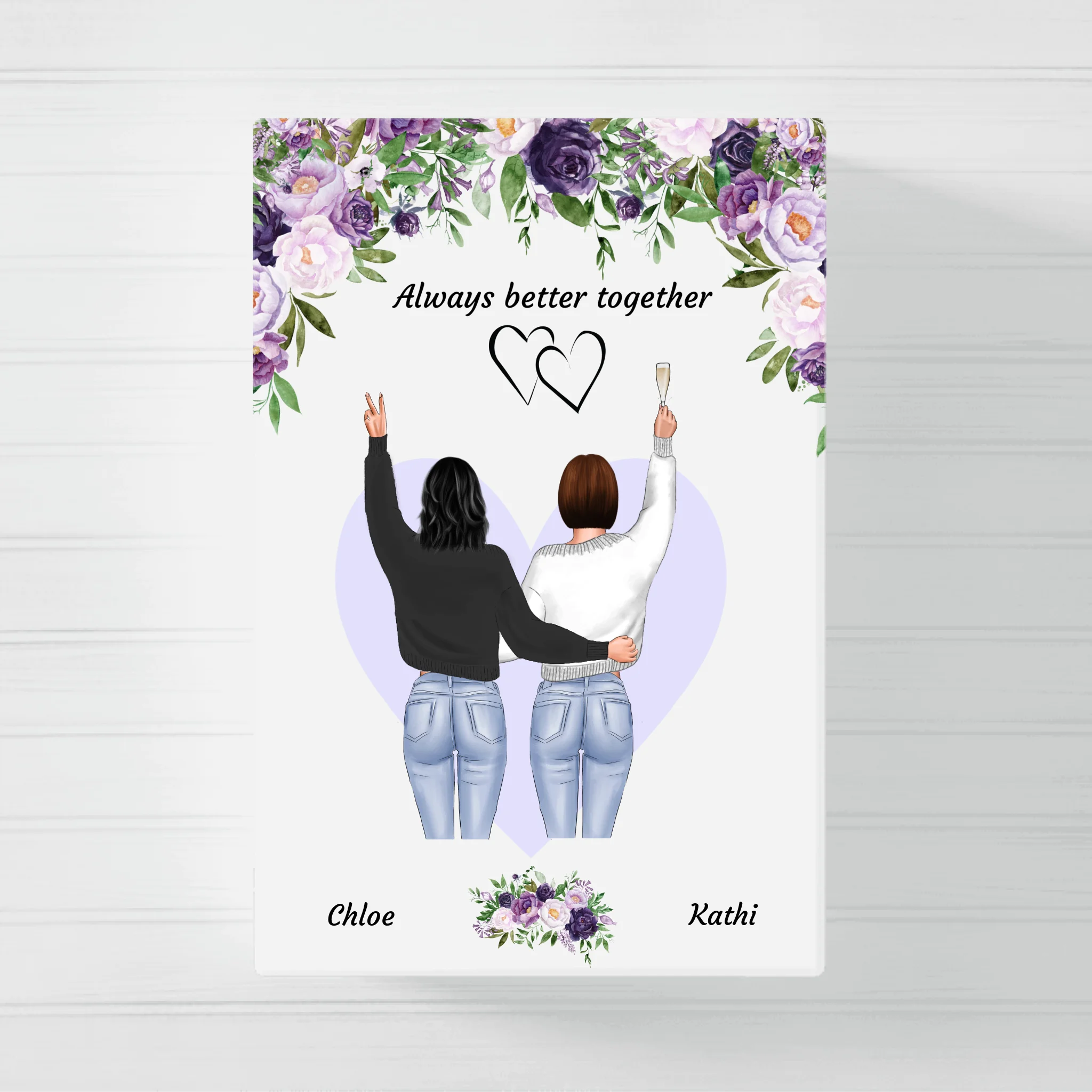 Besties stehend lila Blumen - Personalisierbare Leinwand