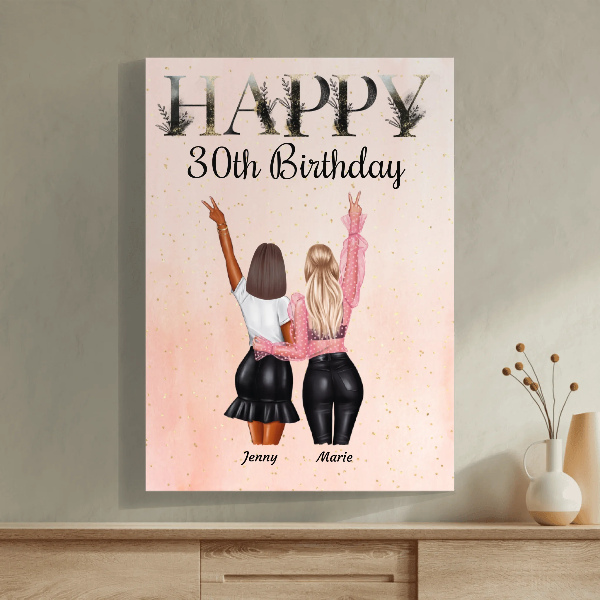 Happy Birthday Besties (schwarz) - Personalisierbares Poster