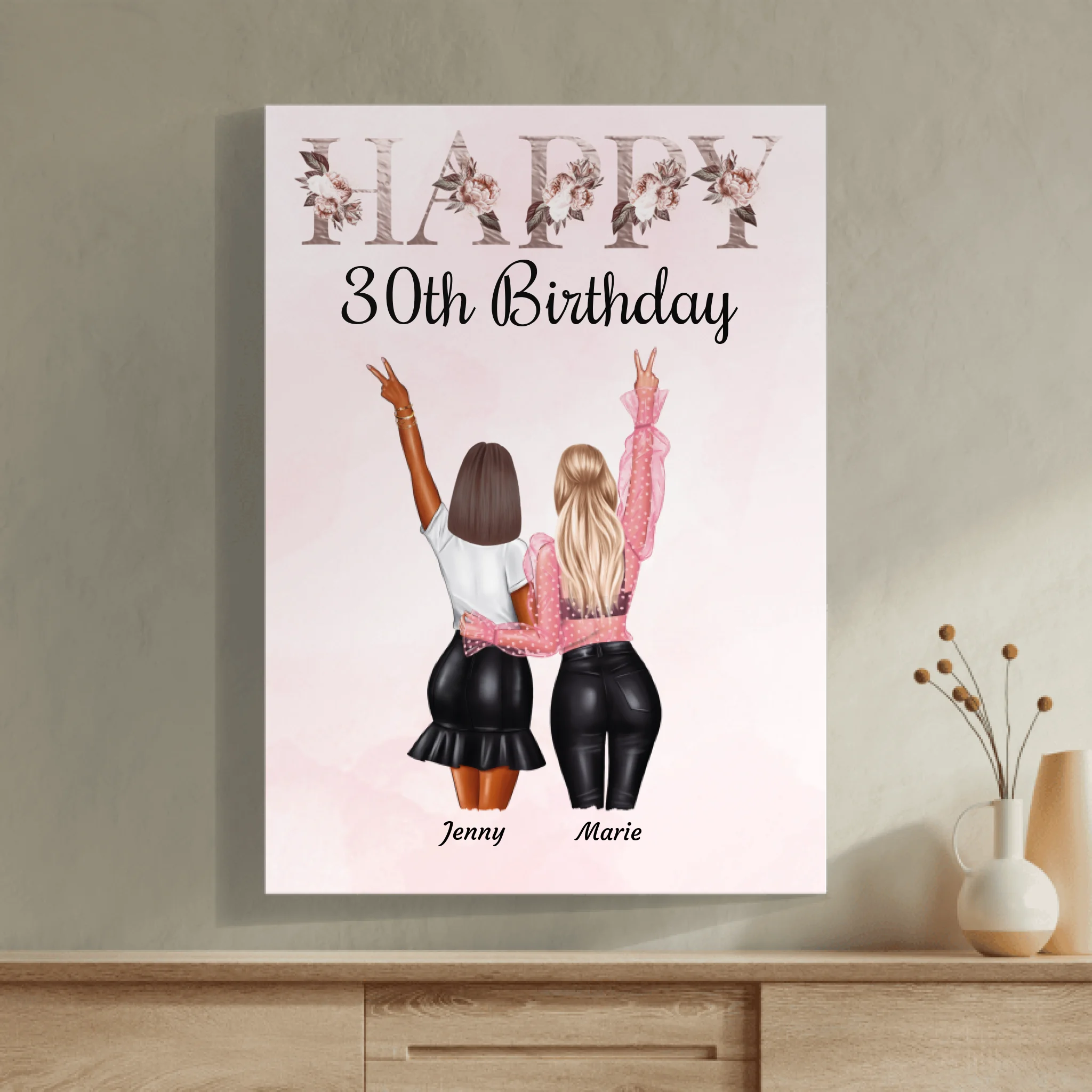 Happy Birthday Besties (rosig) - Personalisierbares Poster