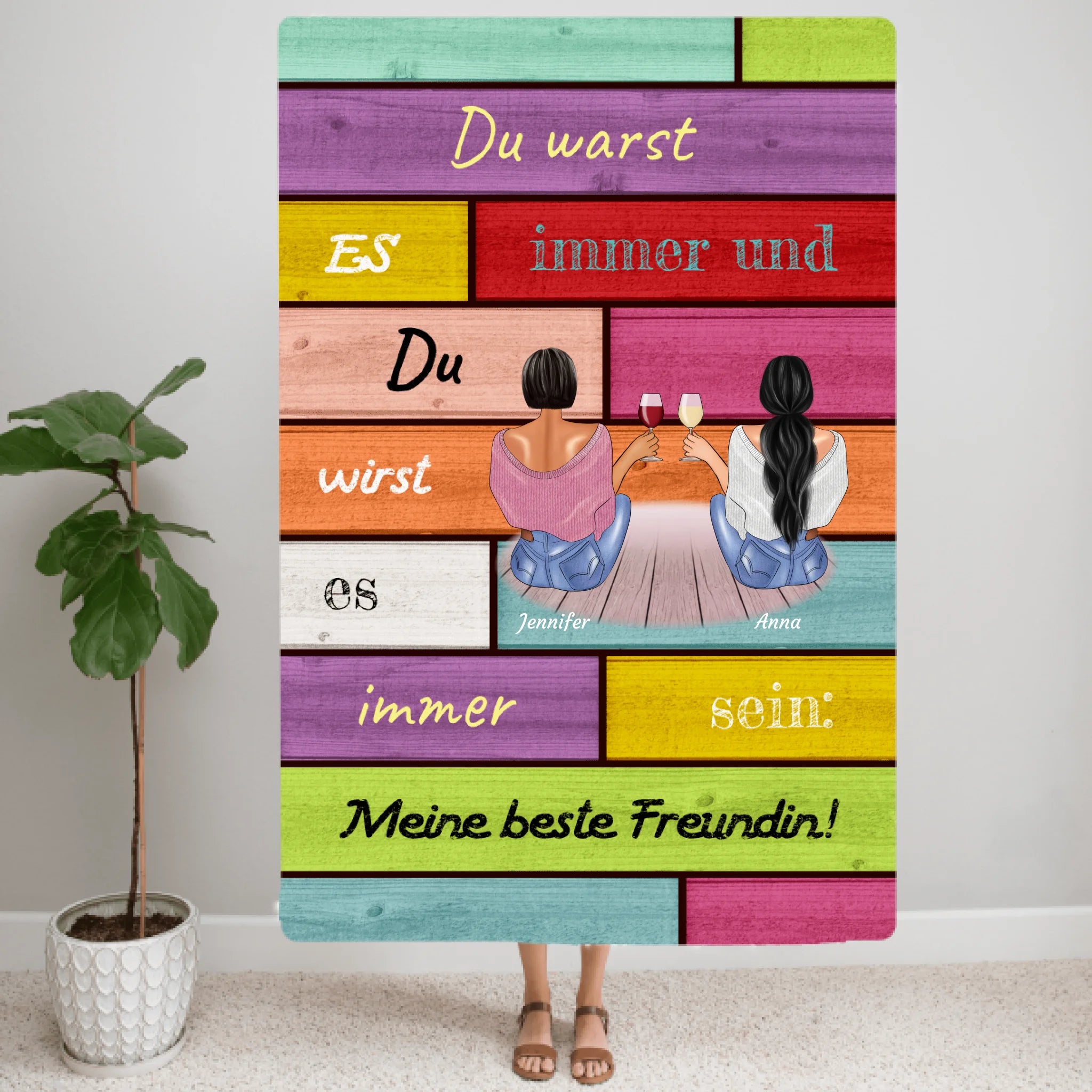 Sitzende Besties (150cm x 100cm) - Personalisierbare Flauschdecke